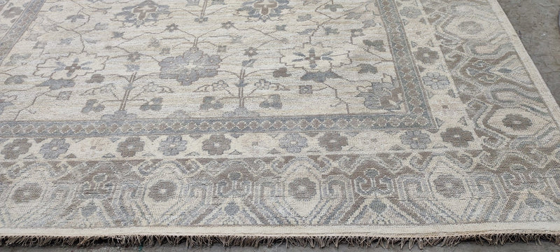 Roksana Babajan Hand-Knotted Oushak Rug Ivory and Tan 9.3x12.3 | Banana Manor Rug Company