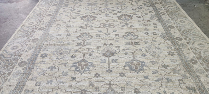 Roksana Babajan Hand-Knotted Oushak Rug Ivory and Tan 9.3x12.3 | Banana Manor Rug Company