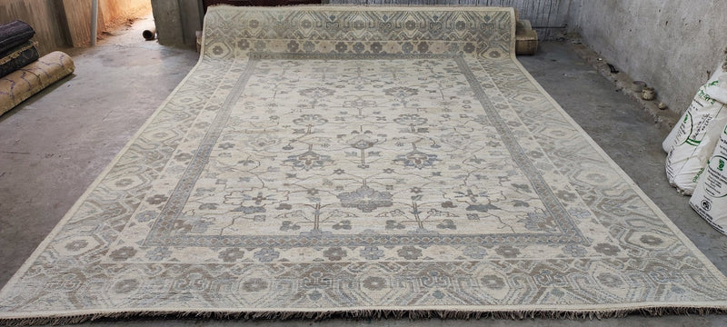 Roksana Babajan Hand-Knotted Oushak Rug Ivory and Tan 9.3x12.3 | Banana Manor Rug Company