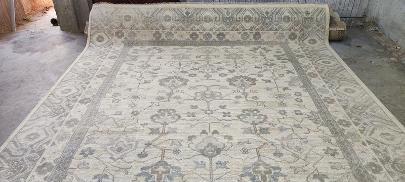 Roksana Babajan Hand-Knotted Oushak Rug Ivory and Tan 9.3x12.3 | Banana Manor Rug Company