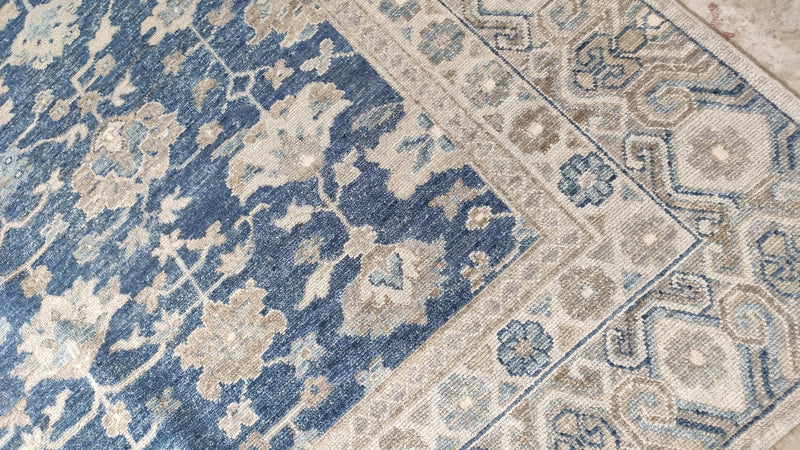 Romeo 9x12 Blue and Beige Hand-Knotted Oushak Rug | Banana Manor Rug Company