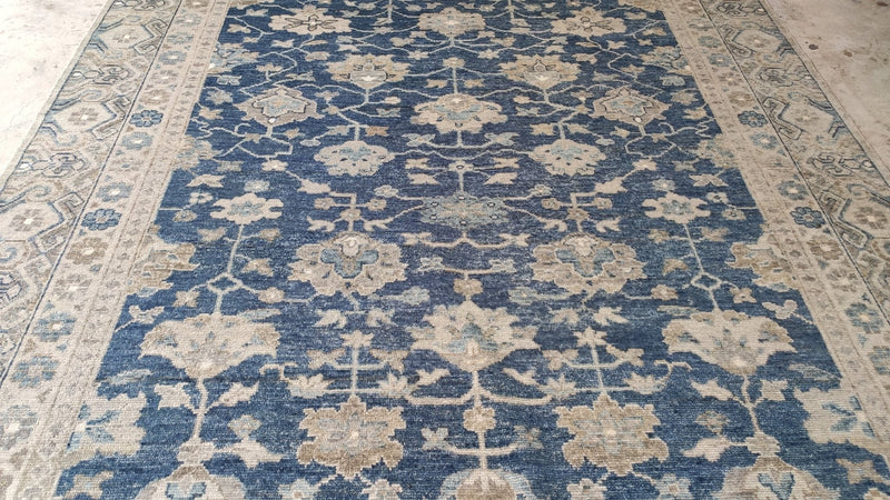 Romeo 9x12 Blue and Beige Hand-Knotted Oushak Rug | Banana Manor Rug Company