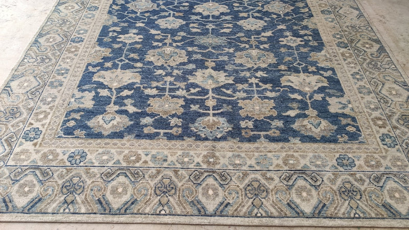 Romeo 9x12 Blue and Beige Hand-Knotted Oushak Rug | Banana Manor Rug Company