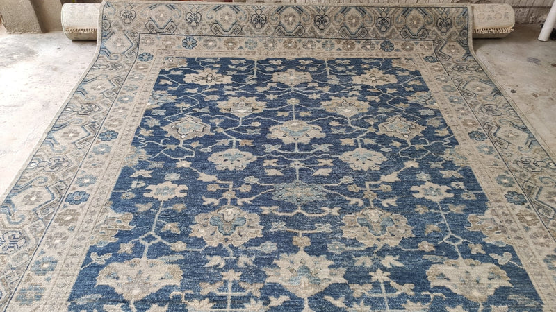 Romeo 9x12 Blue and Beige Hand-Knotted Oushak Rug | Banana Manor Rug Company