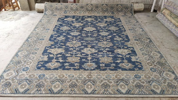 Romeo 9x12 Blue and Beige Hand-Knotted Oushak Rug | Banana Manor Rug Company