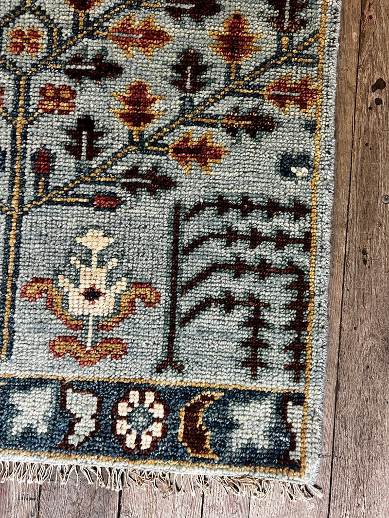 "Romy" Light Blue and Rust Hand-Knotted Oushak Sample 8x10 | Banana Manor Rug Company