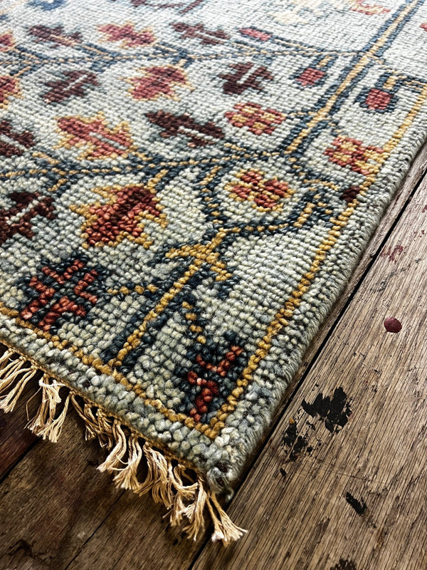 "Romy" Light Blue and Rust Hand-Knotted Oushak Sample 8x10 | Banana Manor Rug Company