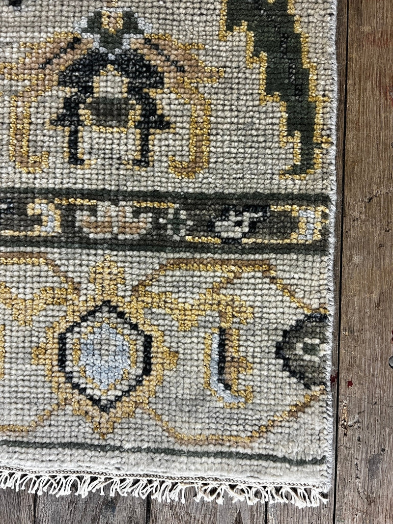 "Roos" Green and Gold Hand-Knotted Oushak Sample 8x10 | Banana Manor Rug Company