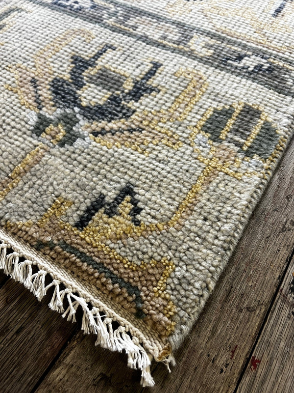 "Roos" Green and Gold Hand-Knotted Oushak Sample 8x10 | Banana Manor Rug Company