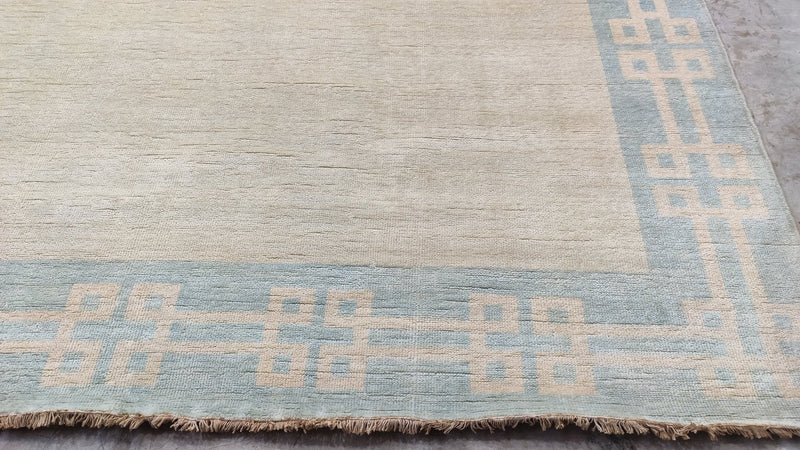 Rory 10x13.9 Ivory and Light Blue Hand-Knotted Oushak Rug | Banana Manor Rug Company