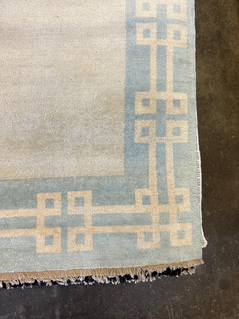 Rory 10x13.9 Ivory and Light Blue Hand-Knotted Oushak Rug | Banana Manor Rug Company