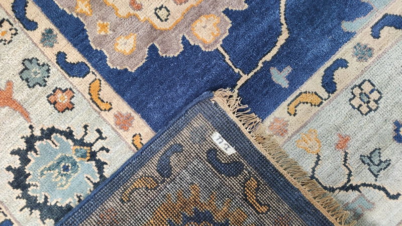 Rosalind 10.3x13.9 Dark Blue and Light Blue Hand-Knotted Oushak Rug | Banana Manor Rug Company