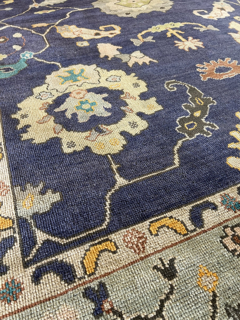 Rosalind 10.3x13.9 Dark Blue and Light Blue Hand-Knotted Oushak Rug | Banana Manor Rug Company