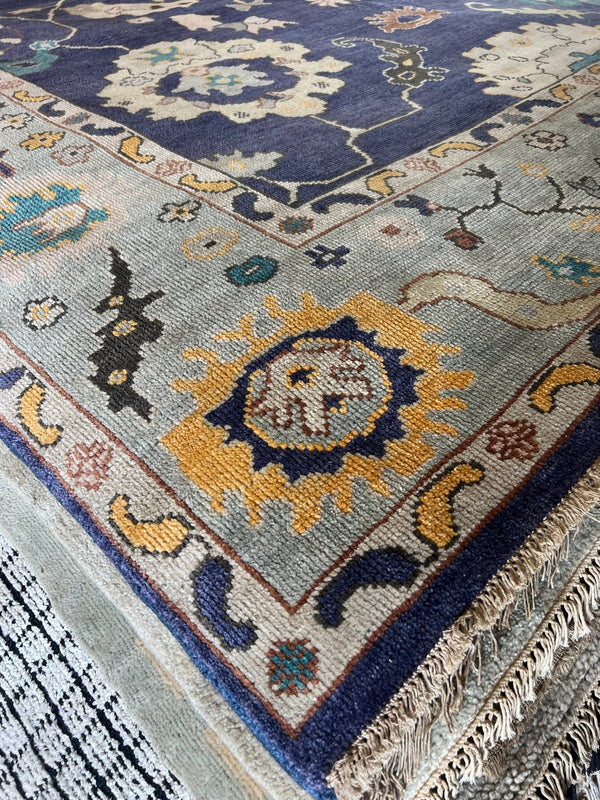 Rosalind 10.3x13.9 Dark Blue and Light Blue Hand-Knotted Oushak Rug | Banana Manor Rug Company