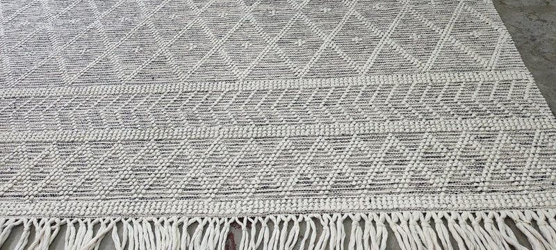 Royall Tyler Handwoven Wool Durrie Ivory Grey Geometrical 7.6x9.6 | Banana Manor Rug Company