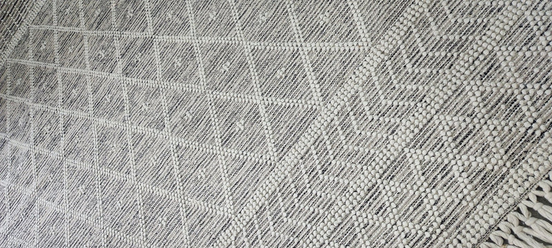 Royall Tyler Handwoven Wool Durrie Ivory Grey Geometrical 7.6x9.6 | Banana Manor Rug Company