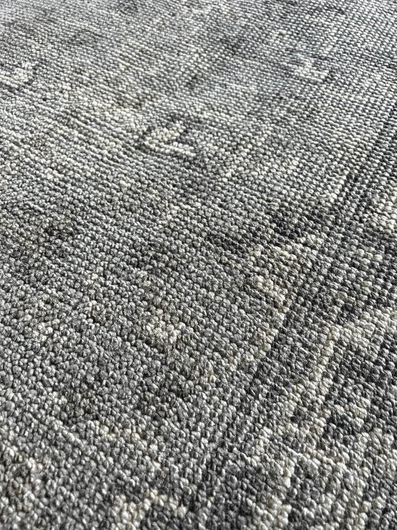 Sam Pellegrino 2.6x8 Grey and Ivory Turkish Knot Oushak Runner | Banana Manor Rug Company