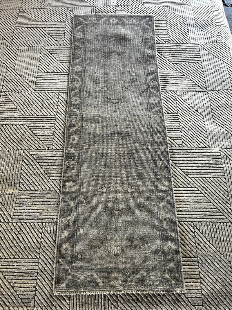 Sam Pellegrino 2.6x8 Grey and Ivory Turkish Knot Oushak Runner | Banana Manor Rug Company