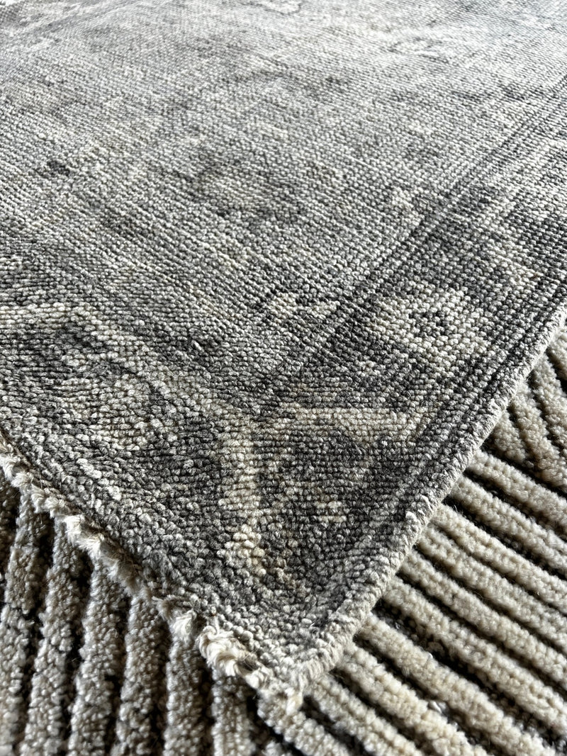 Sam Pellegrino 2.6x8 Grey and Ivory Turkish Knot Oushak Runner | Banana Manor Rug Company