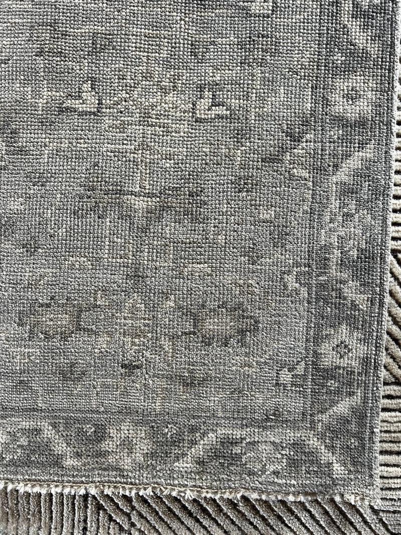 Sam Pellegrino 2.6x8 Grey and Ivory Turkish Knot Oushak Runner | Banana Manor Rug Company