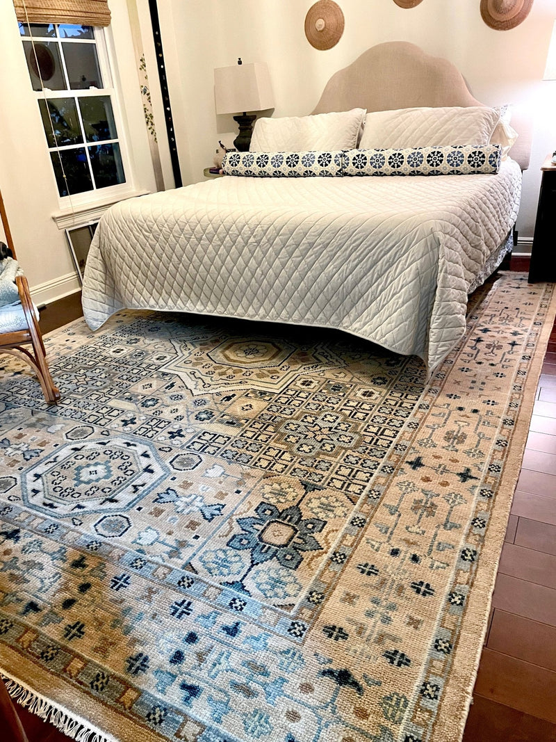 Samsaya 9x12 Light Rust and Light Blue Hand-Knotted Mamluk Rug | Banana Manor Rug Factory Outlet