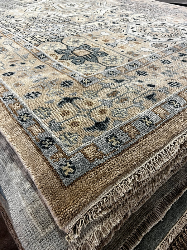 Samsaya 9x12 Light Rust and Light Blue Hand-Knotted Mamluk Rug | Banana Manor Rug Company