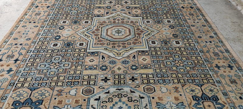 Samsaya 9x12 Light Rust and Light Blue Hand-Knotted Mamluk Rug | Banana Manor Rug Company