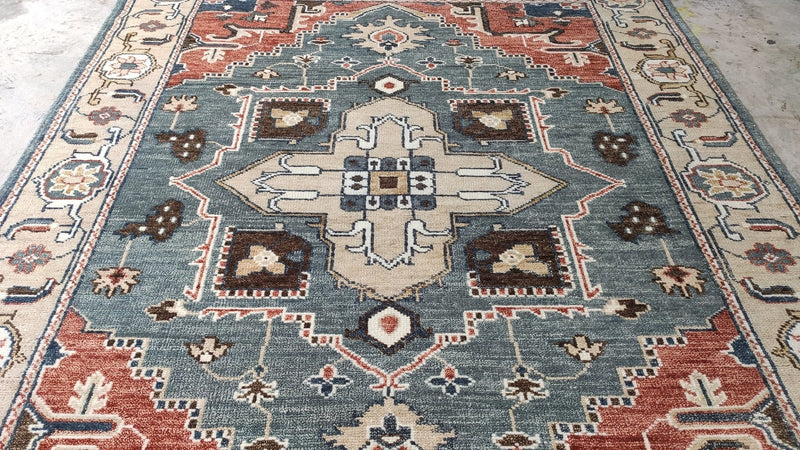 Sand Van Roy 8x10 Light Blue and Beige Hand-Knotted Serapi Rug | Banana Manor Rug Company