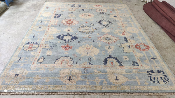 Sandy 7.10x10 Light Blue Hand-Knotted Oushak Rug | Banana Manor Rug Company