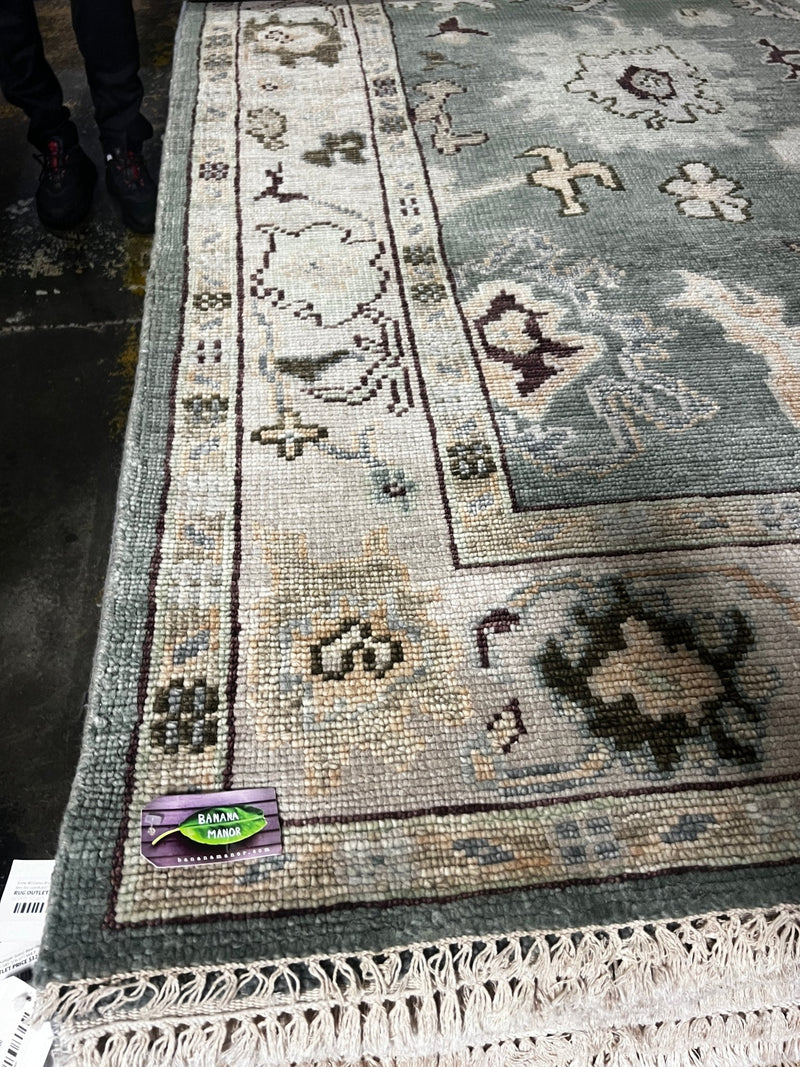 Sarah Brooks 6x9 Green and Tan Hand-Knotted Oushak Rug | Banana Manor Rug Factory Outlet