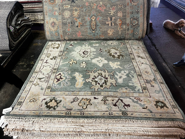 Sarah Brooks 6x9 Green and Tan Hand-Knotted Oushak Rug | Banana Manor Rug Factory Outlet