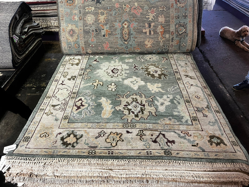 Sarah Brooks 6x9 Green and Tan Hand-Knotted Oushak Rug | Banana Manor Rug Factory Outlet