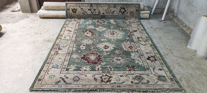 Sarah Brooks Green and Tan Hand-Knotted Oushak Rug 6x9 | Banana Manor Rug Company