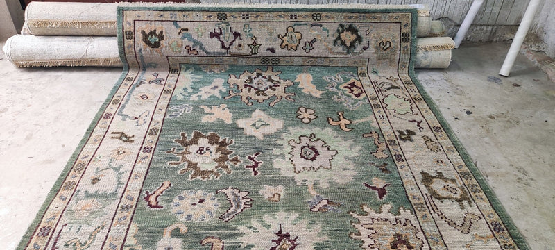 Sarah Brooks Green and Tan Hand-Knotted Oushak Rug 6x9 | Banana Manor Rug Company