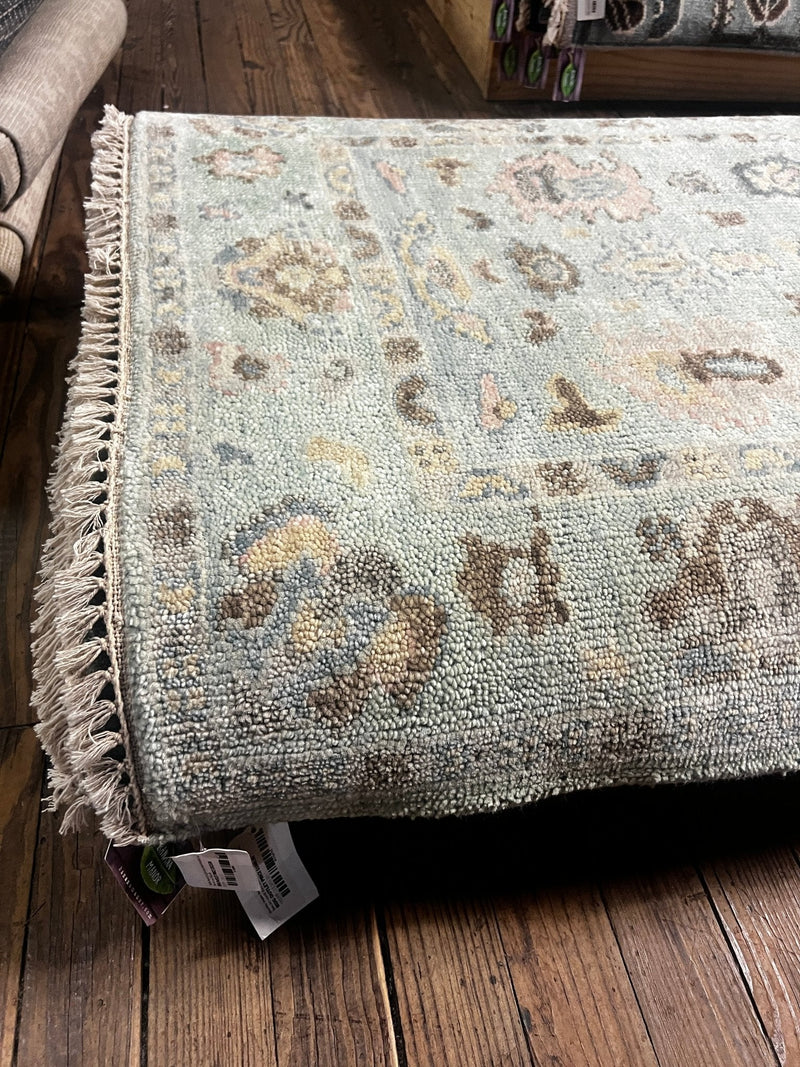 Sasha Grey 3x14 Light Green Hand-Knotted Oushak Runner | Banana Manor Rug Factory Outlet