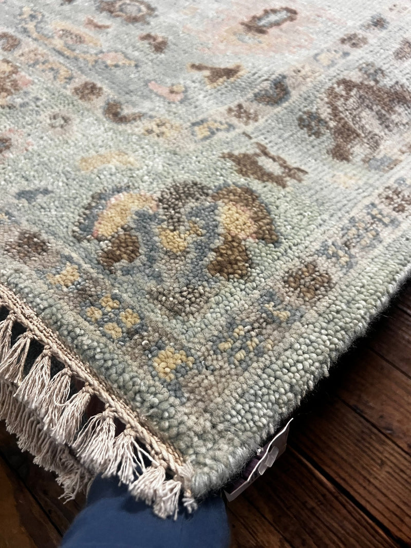 Sasha Grey 3x14 Light Green Hand-Knotted Oushak Runner | Banana Manor Rug Factory Outlet