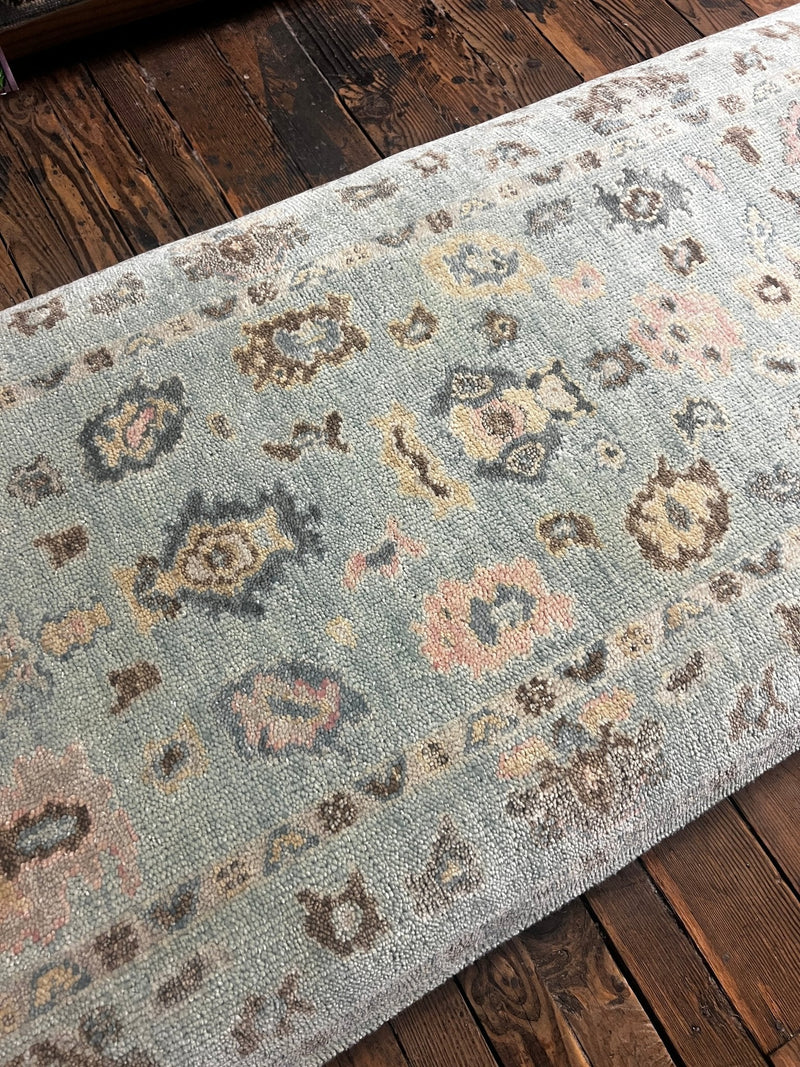 Sasha Grey 3x14 Light Green Hand-Knotted Oushak Runner | Banana Manor Rug Factory Outlet