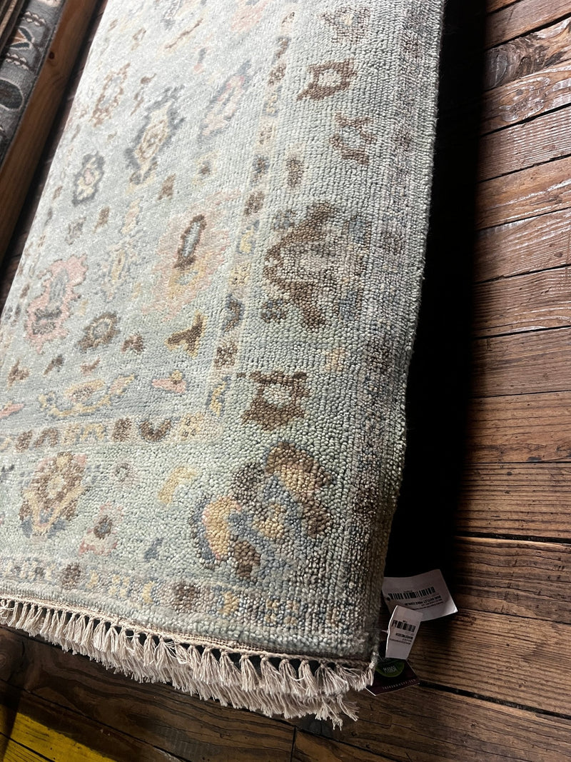 Sasha Grey 3x14 Light Green Hand-Knotted Oushak Runner | Banana Manor Rug Factory Outlet