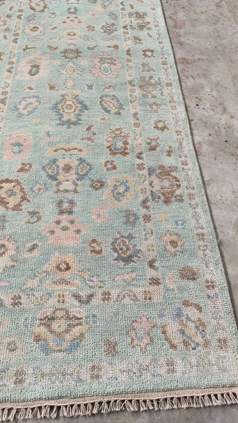 Sasha Grey 3x14 Light Green Hand-Knotted Oushak Runner | Banana Manor Rug Company