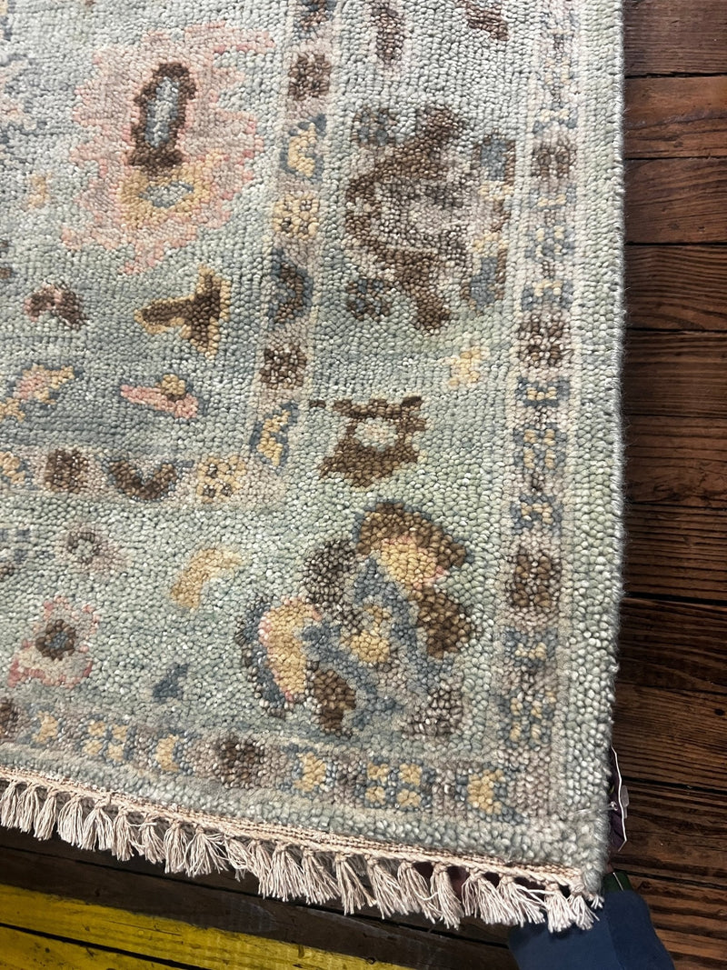 Sasha Grey 3x14 Light Green Hand-Knotted Oushak Runner | Banana Manor Rug Factory Outlet