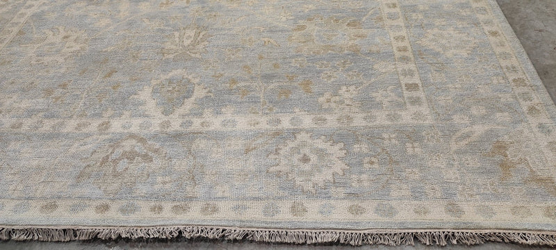 Scarlet O'Hara's Hot Sister 9x11.9 Aqua Hand-Knotted Oushak Rug | Banana Manor Rug Company