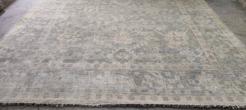 Scarlet O'Hara's Sensational Step-Sister 10x13.9 Aqua Hand-Knotted Oushak Rug | Banana Manor Rug Company