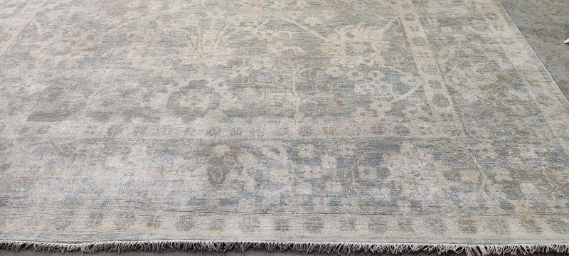 Scarlet O'Hara's Sensational Step-Sister 10x13.9 Aqua Hand-Knotted Oushak Rug | Banana Manor Rug Company