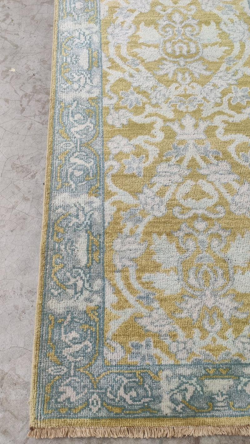 Schuyler 2.6x8 Hand-Knotted Gold and Blue Oushak Runner | Banana Manor Rug Company