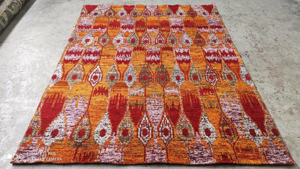 Serratos 6.3x8 Red and Yellow Hand-Knotted Rug | Banana Manor Rug Company