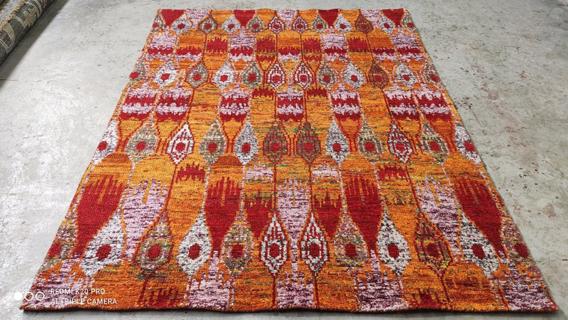 Serratos 6.3x8 Red and Yellow Hand-Knotted Rug | Banana Manor Rug Company