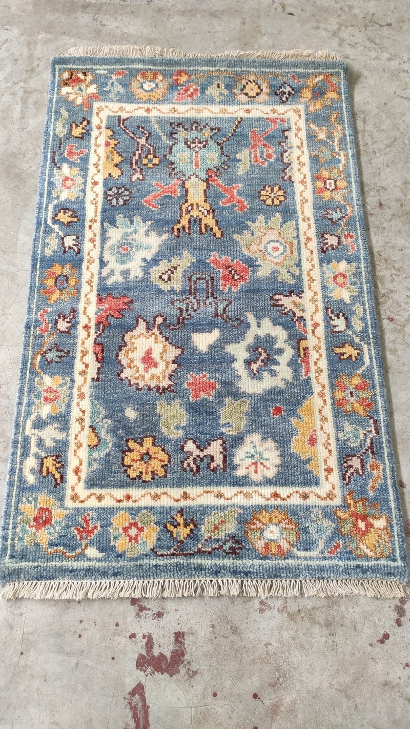 Shannon Elizabeth 2.6x4 Light Blue Hand-Knotted Oushak Rug | Banana Manor Rug Company