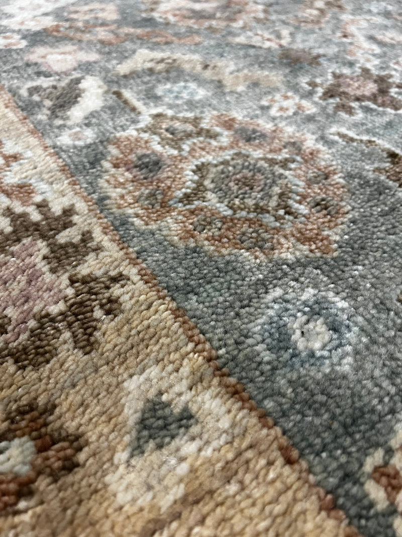 Sharon Stone 3x14 Light Green and Cream Hand-Knotted Oushak Runner | Banana Manor Rug Factory Outlet