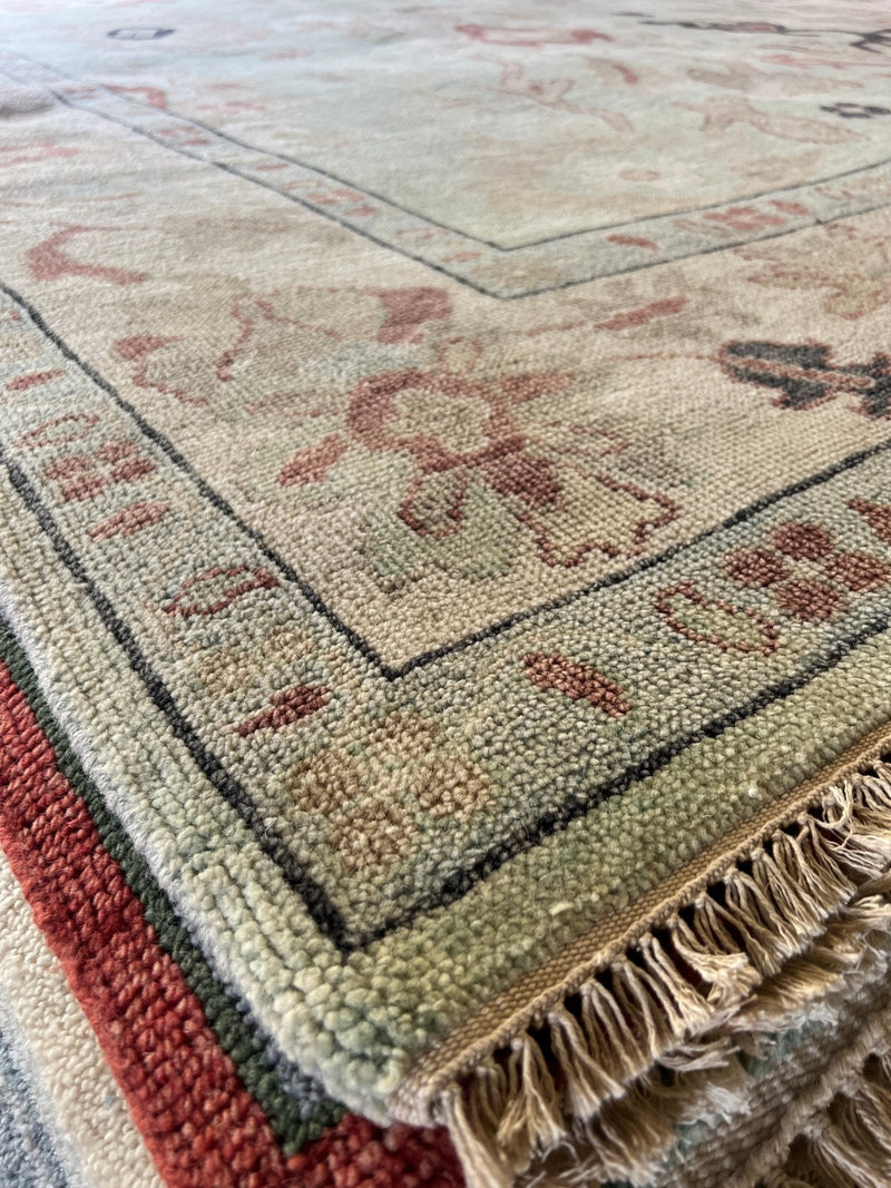 Sheridan 9x11.9 Grey and Tan Hand-Knotted Oushak Rug | Banana Manor Rug Company