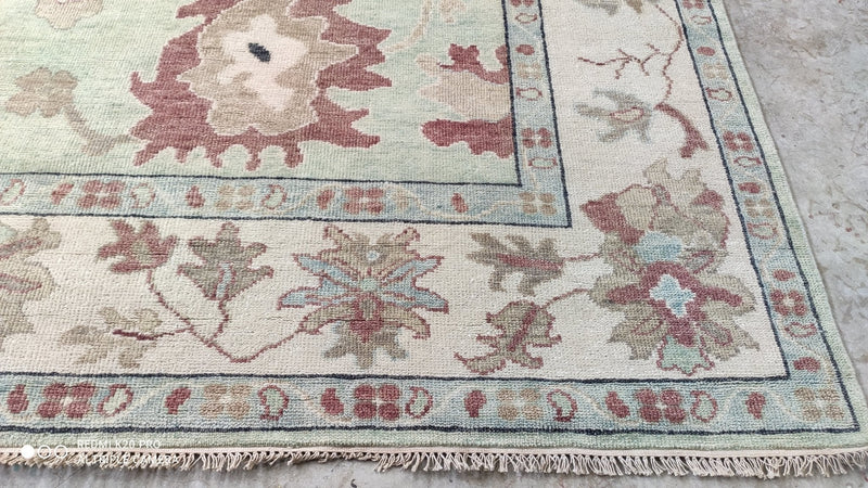 Sheridan 9x11.9 Grey and Tan Hand-Knotted Oushak Rug | Banana Manor Rug Company